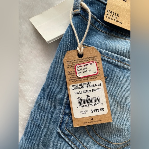 True Religion Blue Skinny Jeans with Contrast Stitching - Picture 7 of 7